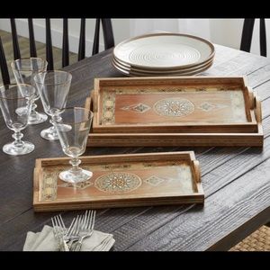 Handmade Mosaic Wood Serving Trays Set of 3